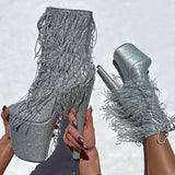 Chrome Cowgirls - Boot - Silver Glitterati - 8INCH