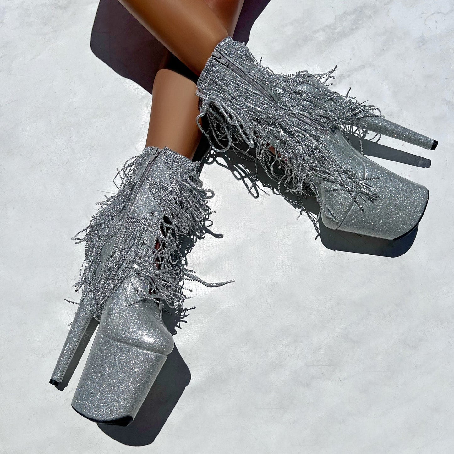 Chrome Cowgirls - Wide Fit Boot - Silver Glitterati - 8INCH - Wide Fit