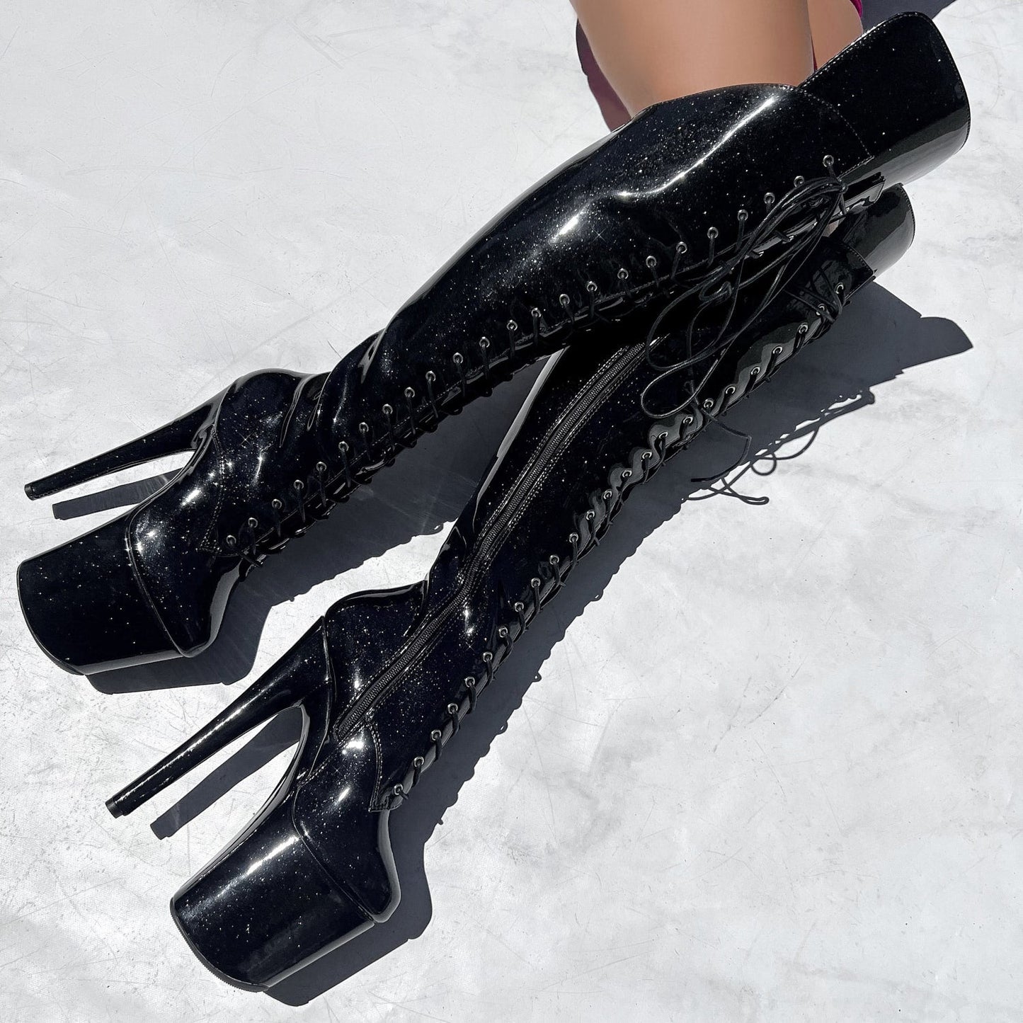 The Glitterati Over Knee Boot - JUICY CALF & WIDE FIT - Sin City - 8 INCH