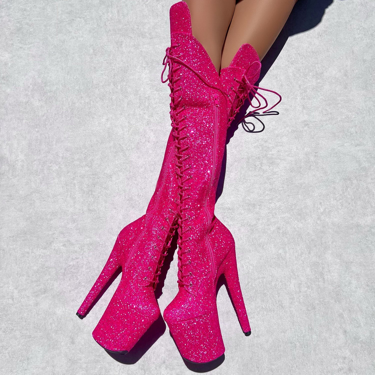 The Giltterati Xtra - Over Knee Boot - Kitty Pink - 8 INCH