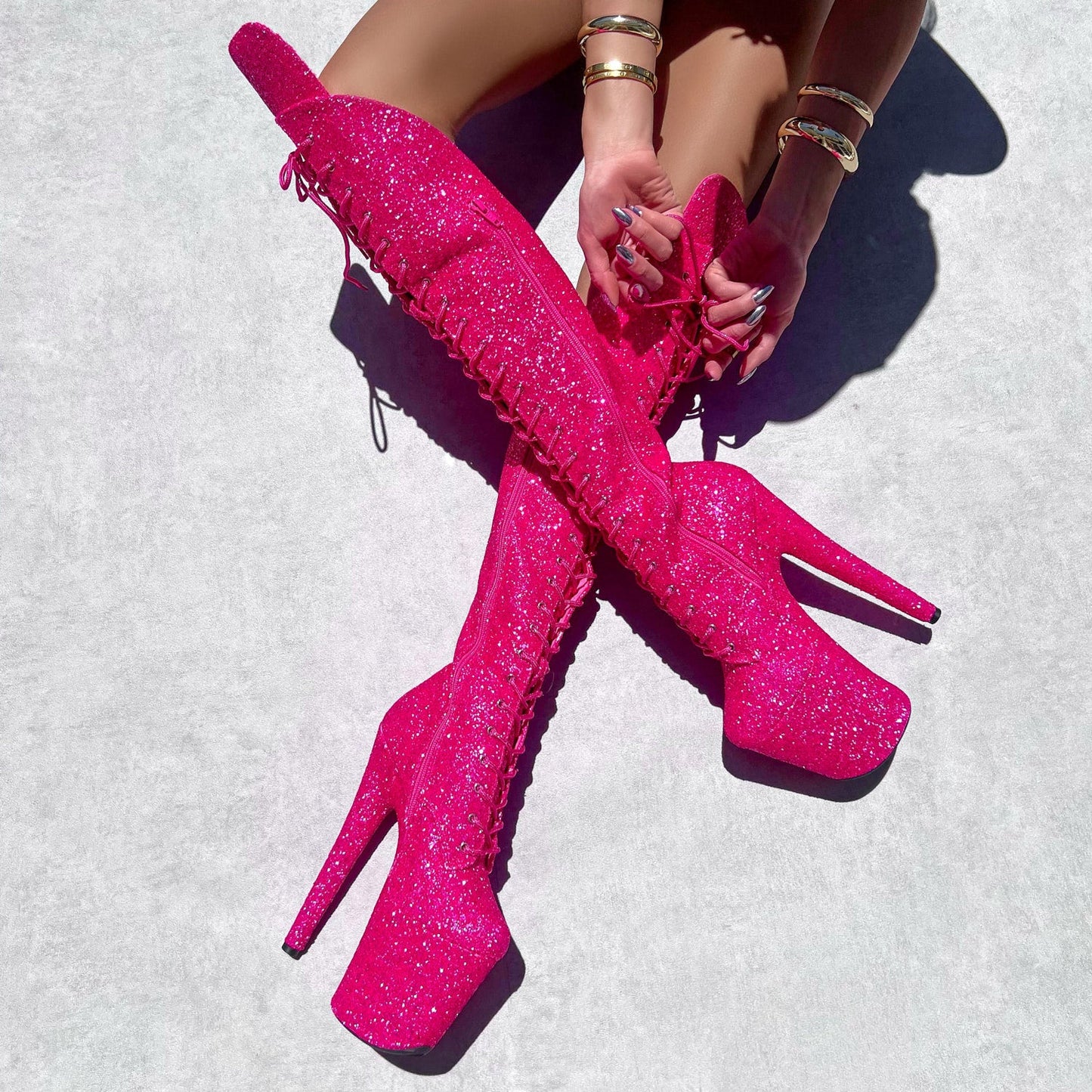 The Giltterati Xtra - Over Knee Boot - Kitty Pink - 8 INCH