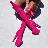 The Giltterati Xtra - Over Knee Boot - Wide Fit - Kitty Pink - 8 INCH