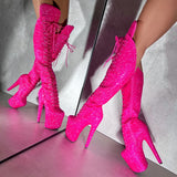 The Giltterati Xtra - Over Knee Boot - Wide Fit - Kitty Pink - 8 INCH