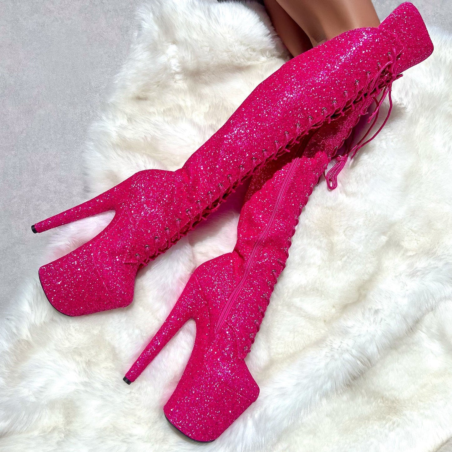 The Giltterati Xtra - Over Knee Boot - Wide Fit - Kitty Pink - 8 INCH