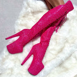 The Giltterati Xtra - Over Knee Boot - Wide Fit - Kitty Pink - 8 INCH