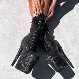 The Glitterati Xtra - Boot - BLACK CAVIAR - 7INCH