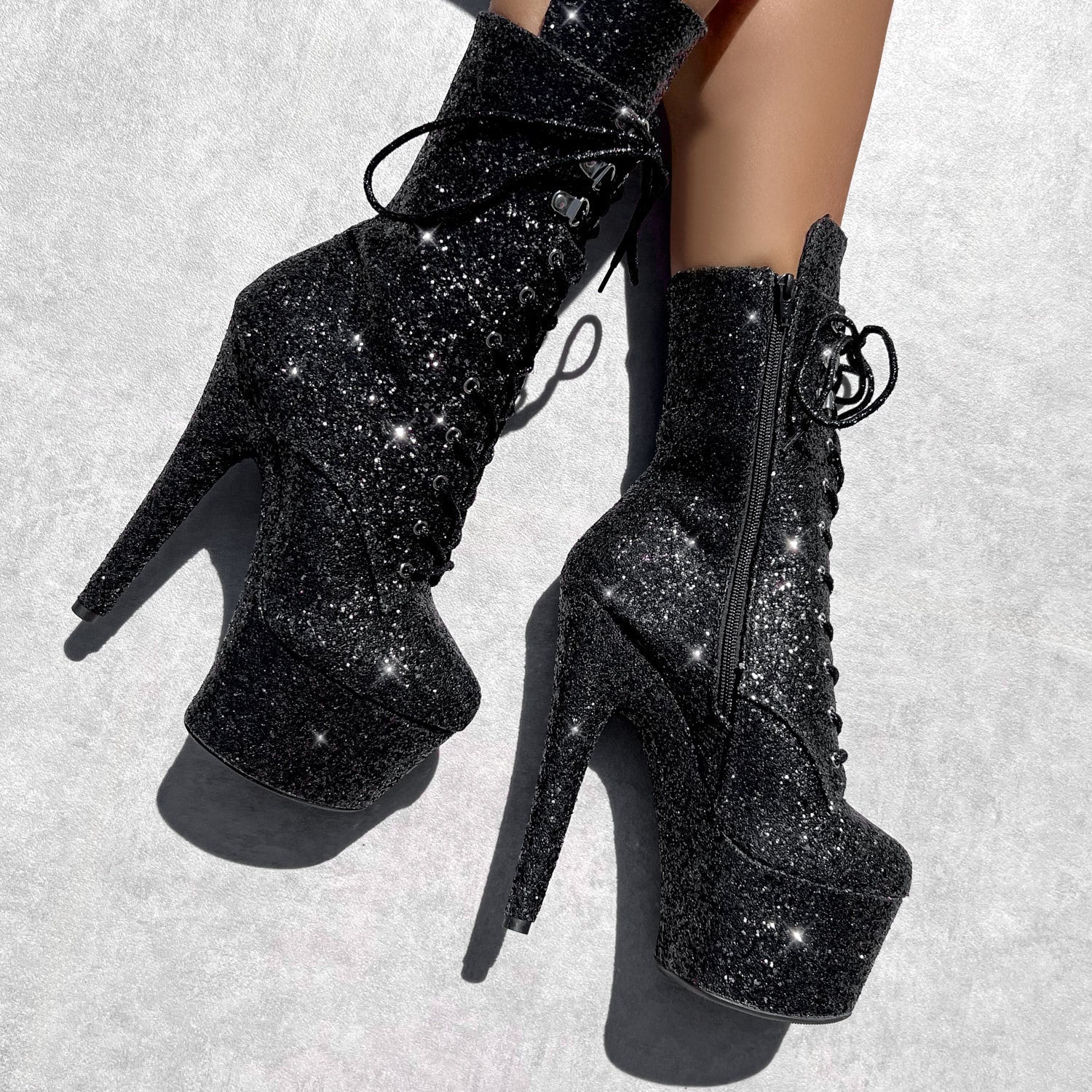 The Glitterati Xtra - Boot - BLACK CAVIAR - 7INCH