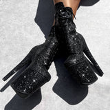 The Glitterati Xtra - Boot - BLACK CAVIAR - 8INCH