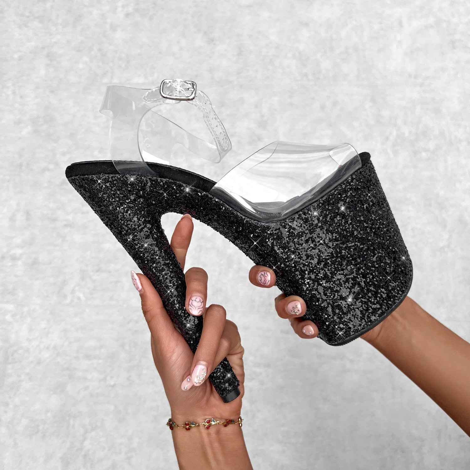 The Glitterati Xtra - Classic Stiletto - BLACK CAVIAR - 8INCH