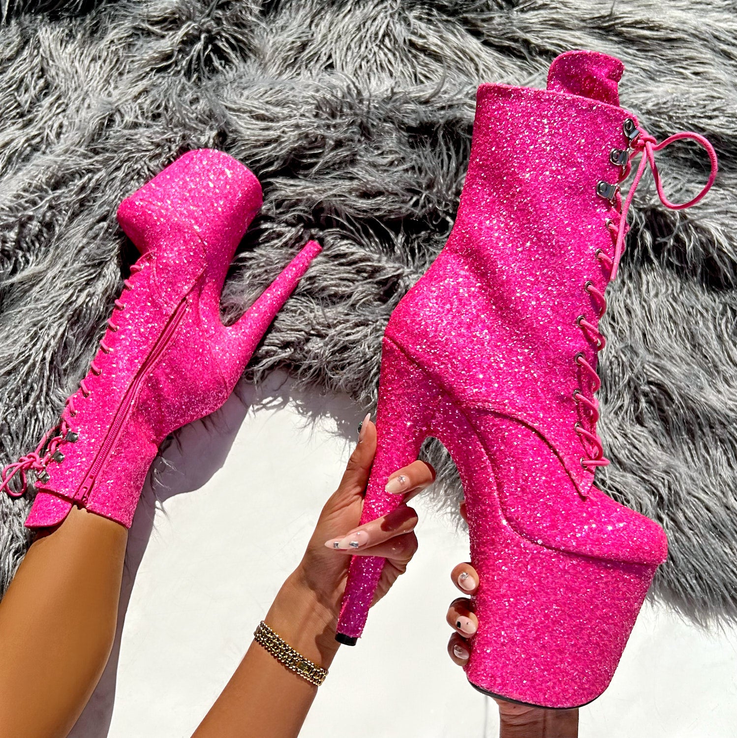 The Glitterati Xtra - Boot - Kitty Pink - 8INCH - Wide Fit