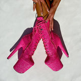 The Glitterati Xtra - Boot - Kitty Pink - 8INCH - Wide Fit