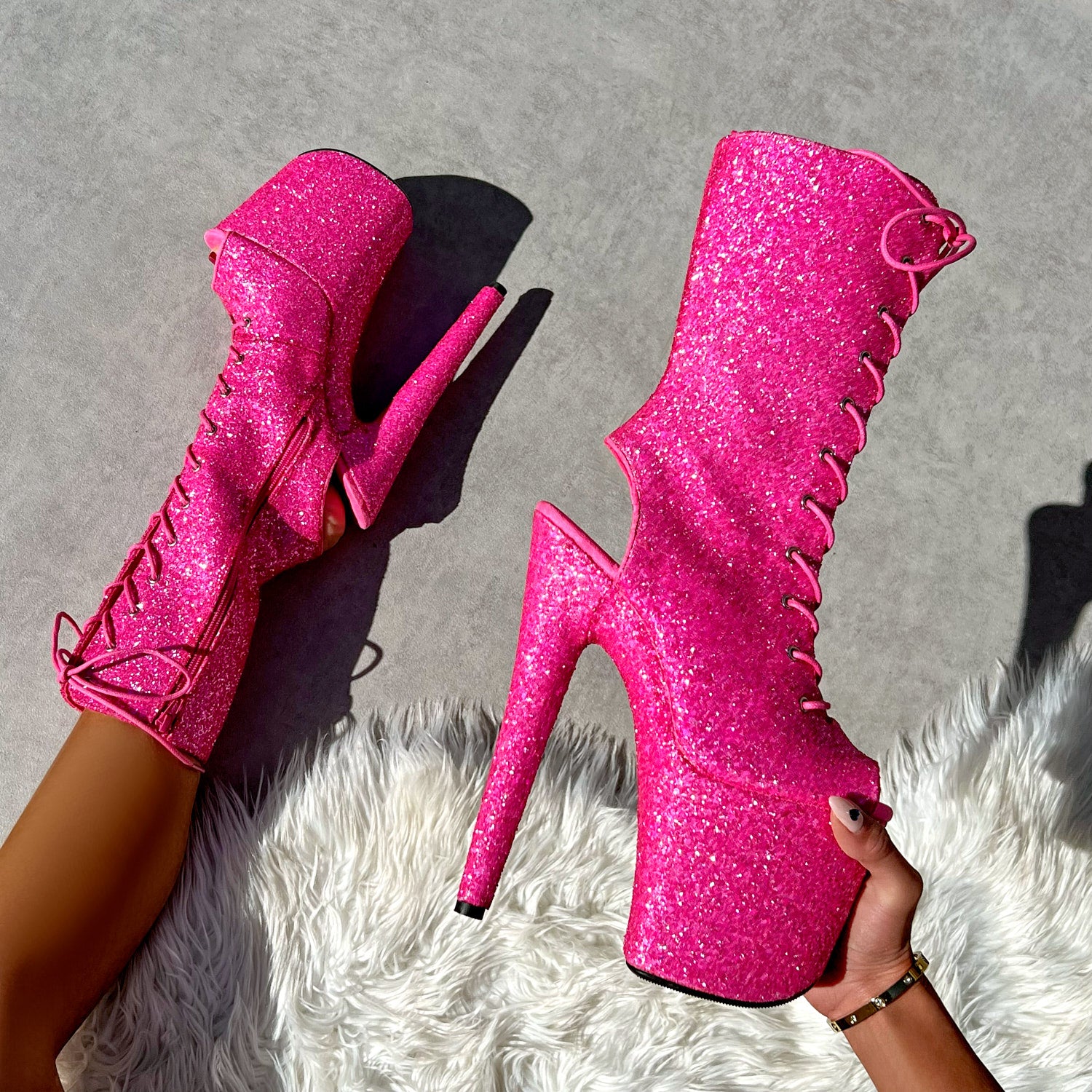 The Glitterati Xtra - OHOT Boot - Kitty Pink - 8INCH - Wide Fit