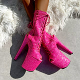 The Glitterati Xtra - OHOT Boot - Kitty Pink - 8INCH - Wide Fit