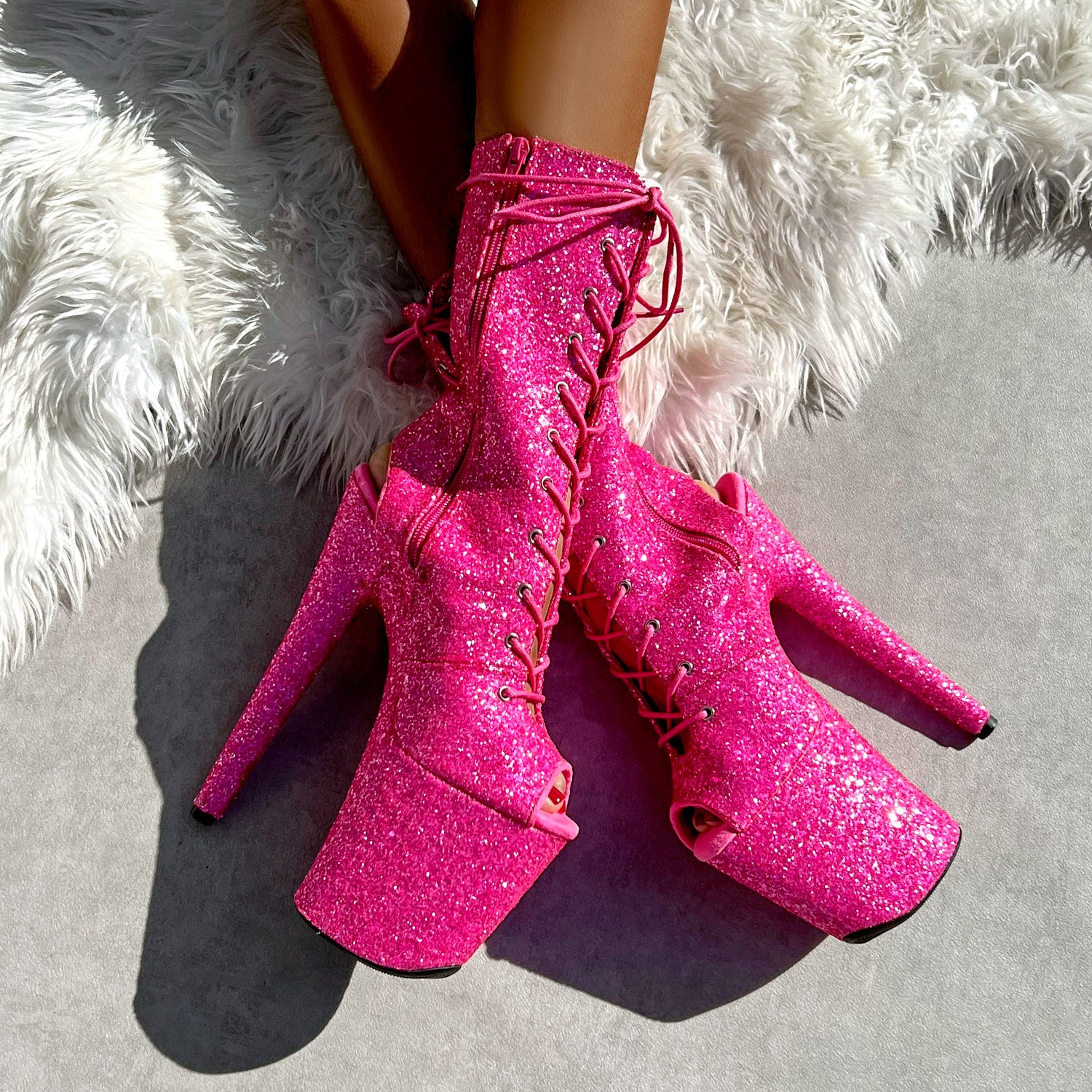 The Glitterati Xtra - OHOT Boot - Kitty Pink - 8INCH - Wide Fit