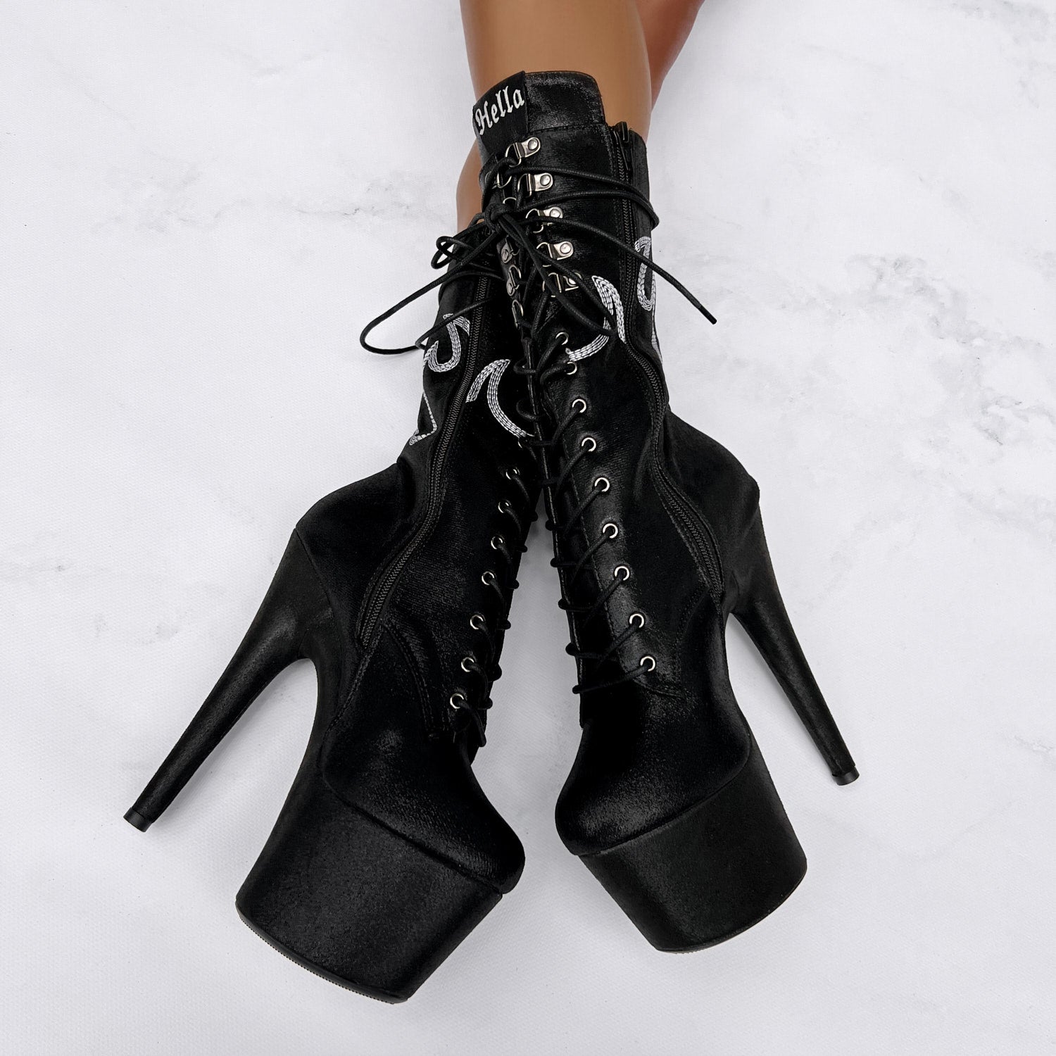 HellGirl Black/Glow Front Lace - 7 INCH – Hella Heels UK