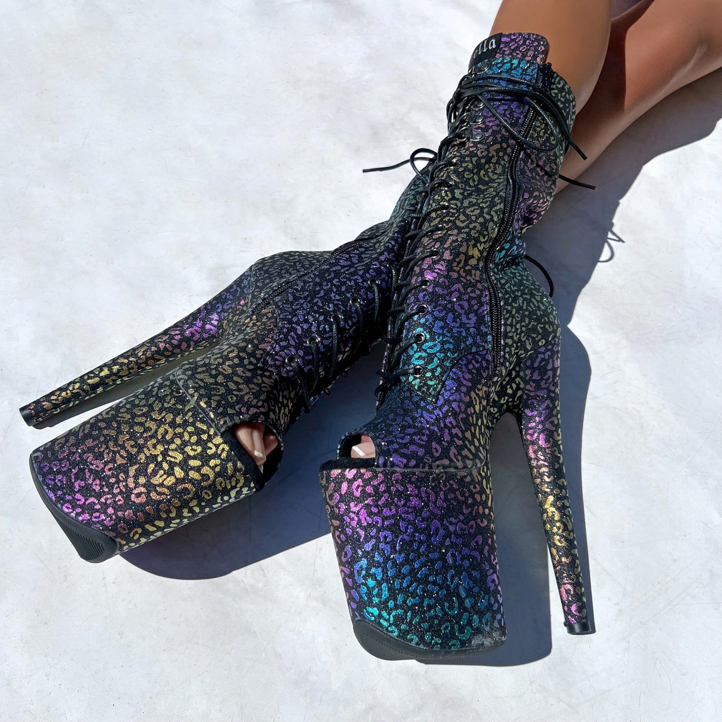 Moonlight Leopard High Ankle Boot Open Toe - 8 INCH