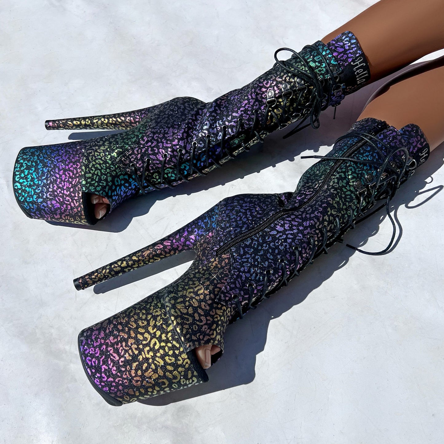 Moonlight Leopard High Ankle Boot Open Toe - 8 INCH