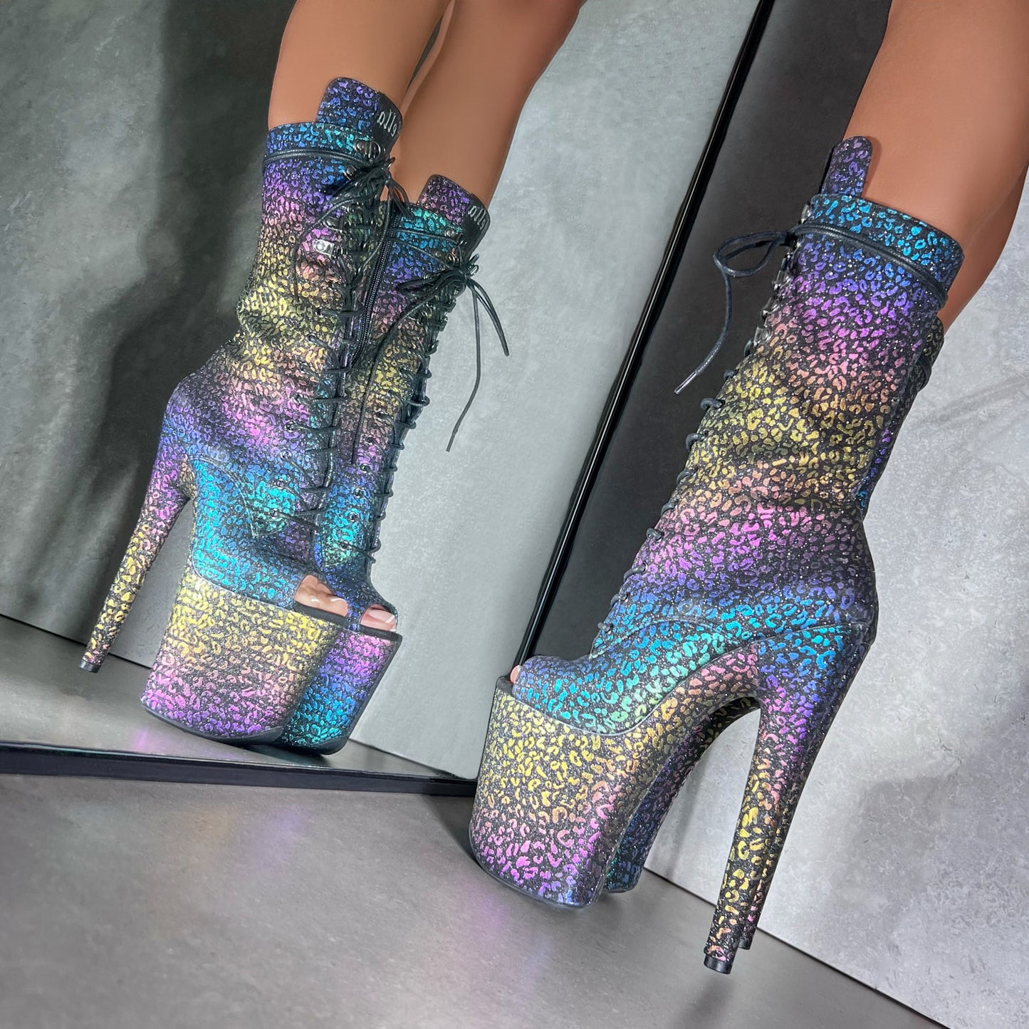 Moonlight Leopard High Ankle Boot Open Toe - 8 INCH