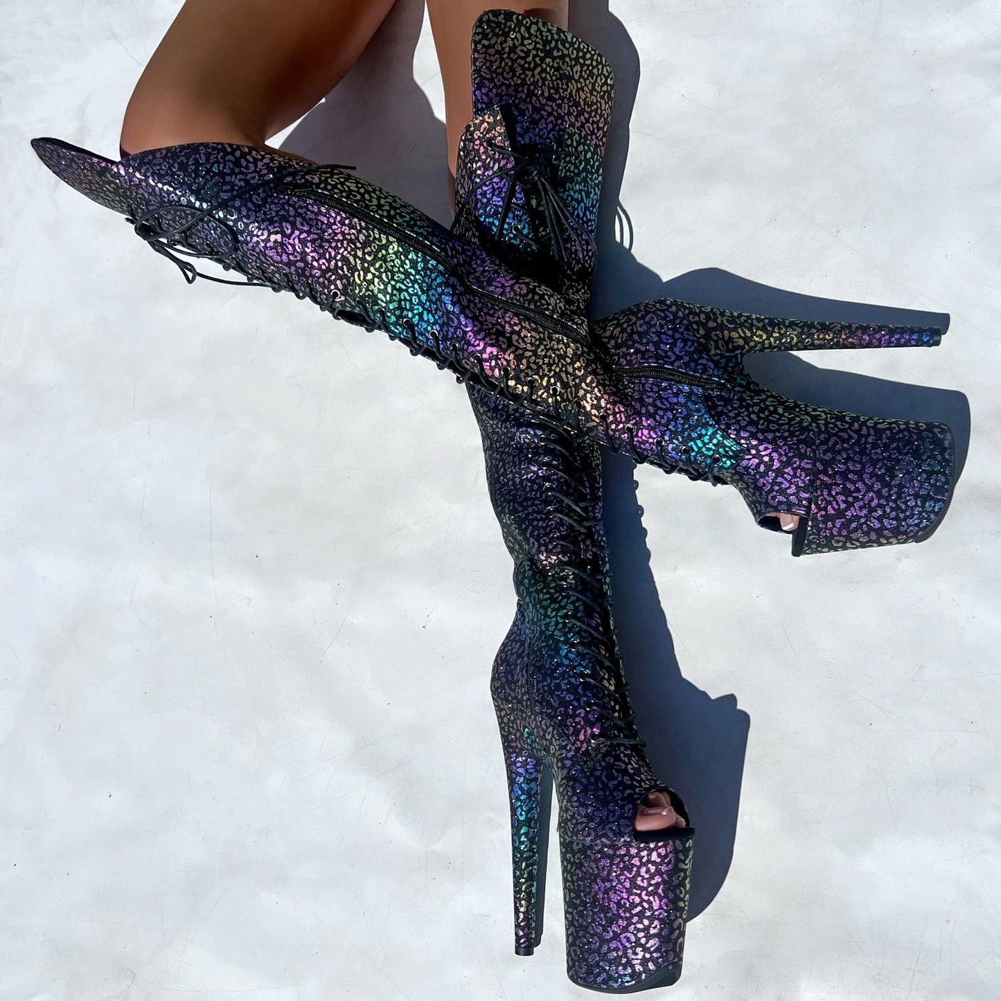 Moonlight Leopard Over Knee Boot Open Toe - 8INCH