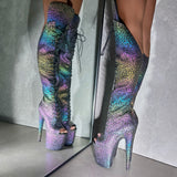 Moonlight Leopard Over Knee Boot Open Toe - 8INCH