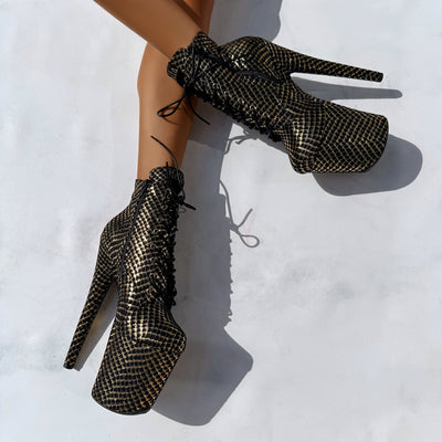 Khaleesi Ankle Boot - BLACK & GOLD - 8INCH