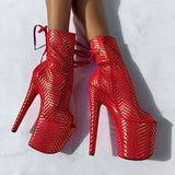 Khaleesi Open Toe Corset Boot - Red & Gold - 8INCH