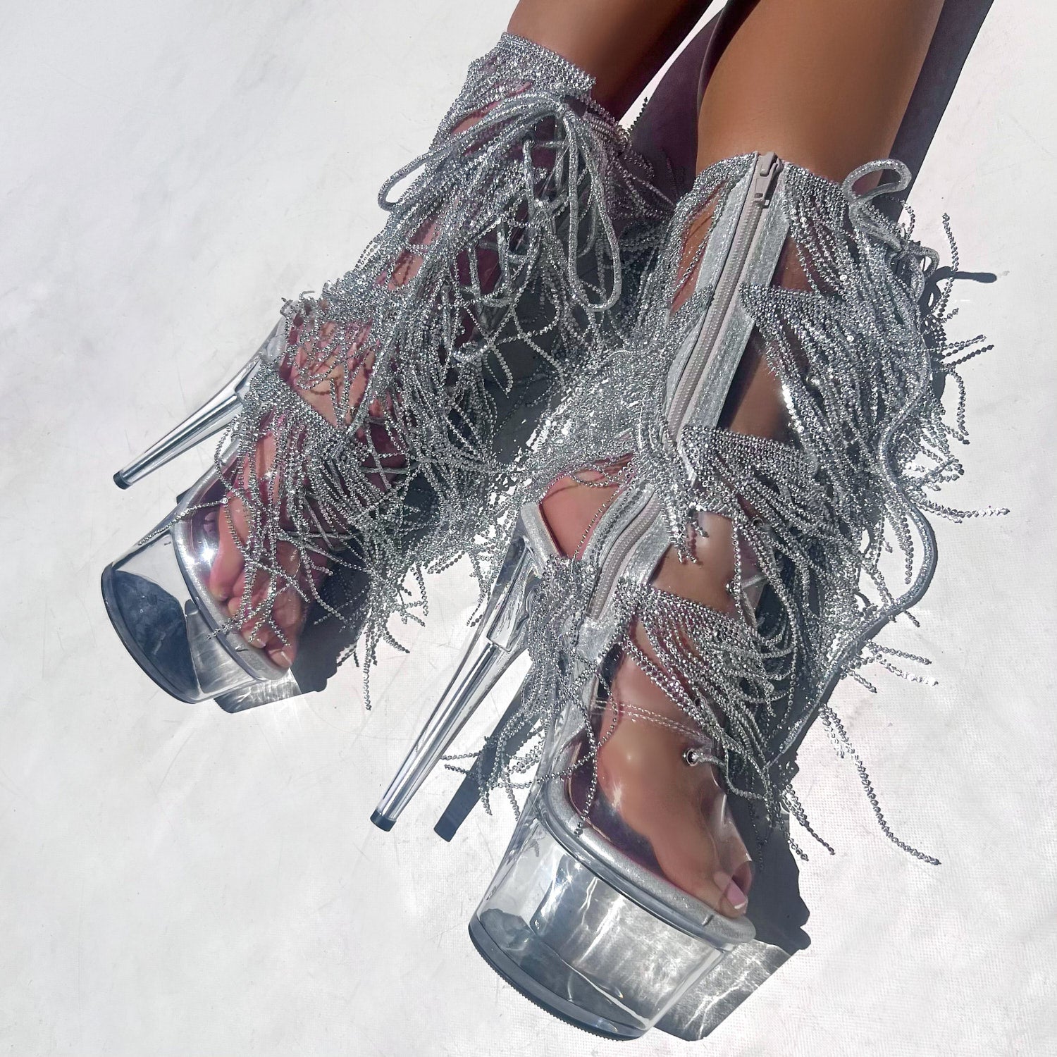 Chrome Cowgirls - OHOT Wide Fit Boot - Clear - 7 INCH - Wide Fit