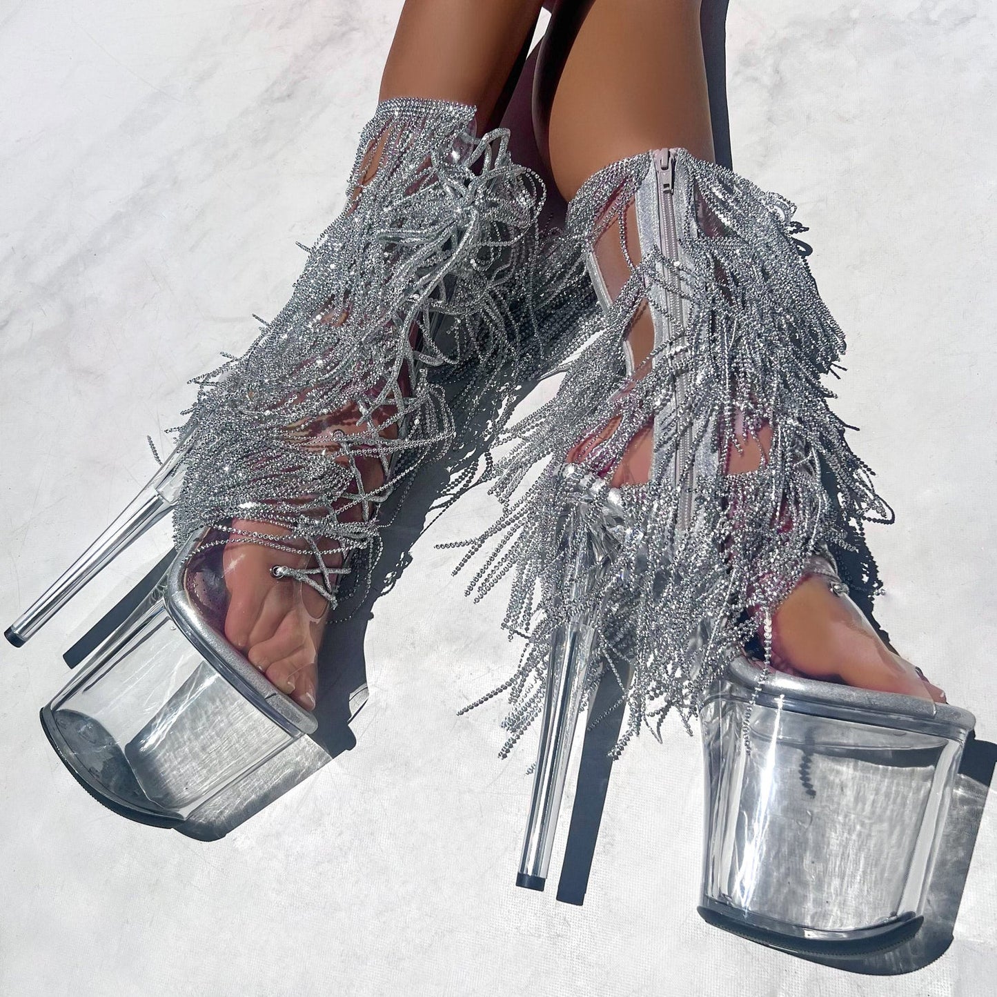 Chrome Cowgirls - OHOT Wide Fit Boot - Clear - 8 INCH - Wide Fit