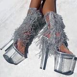 Chrome Cowgirls - OHOT Wide Fit Boot - Clear - 8 INCH - Wide Fit