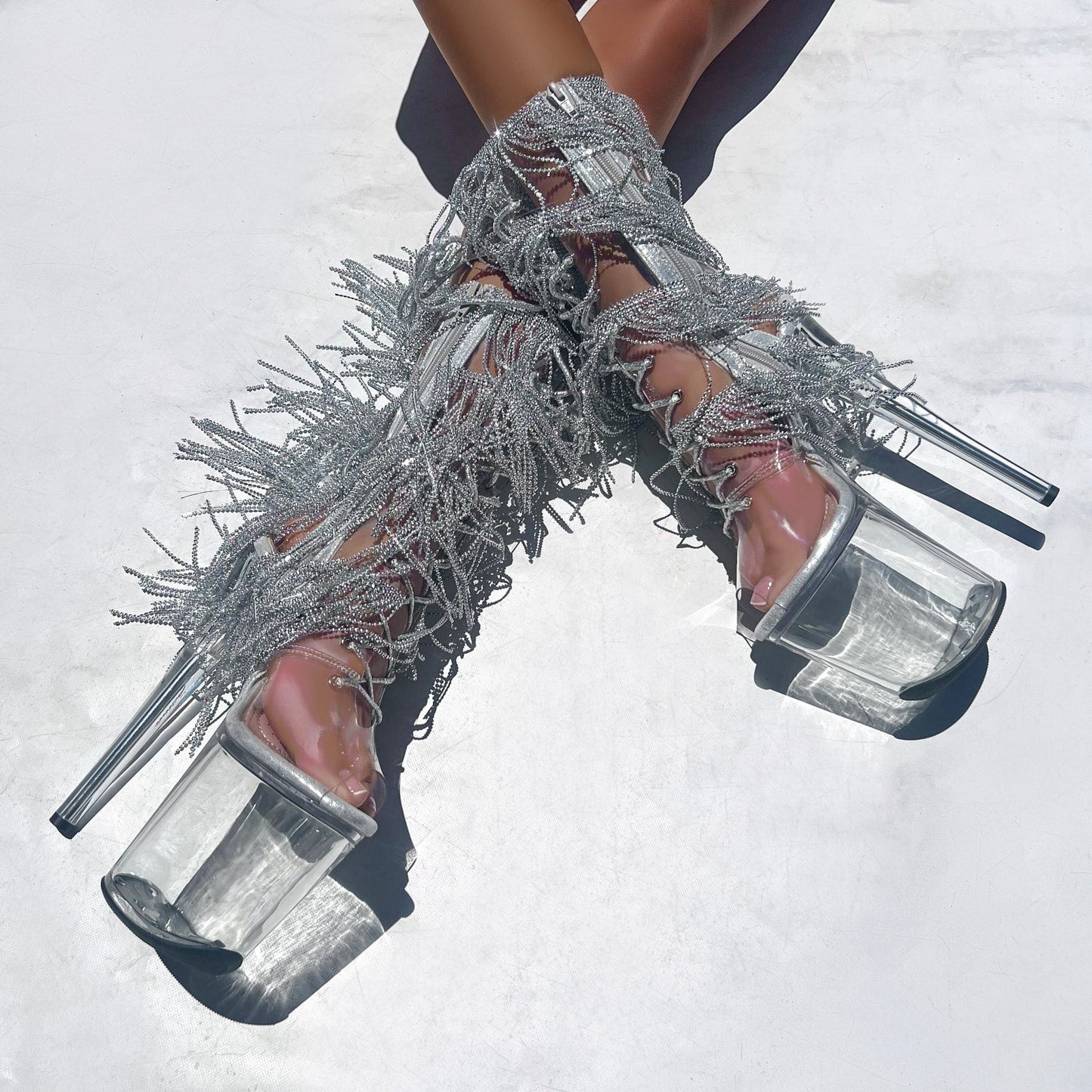 Chrome Cowgirls - OHOT Wide Fit Boot - Clear - 8 INCH - Wide Fit