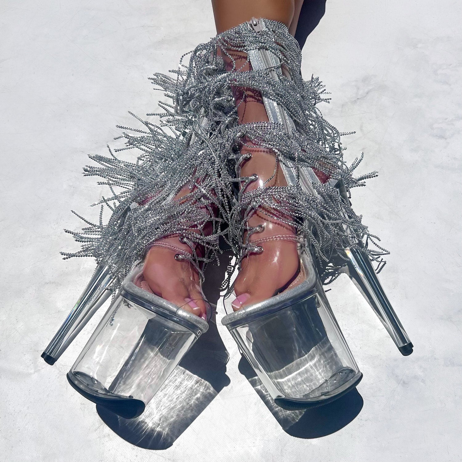 Chrome Cowgirls - OHOT Wide Fit Boot - Clear - 8 INCH - Wide Fit