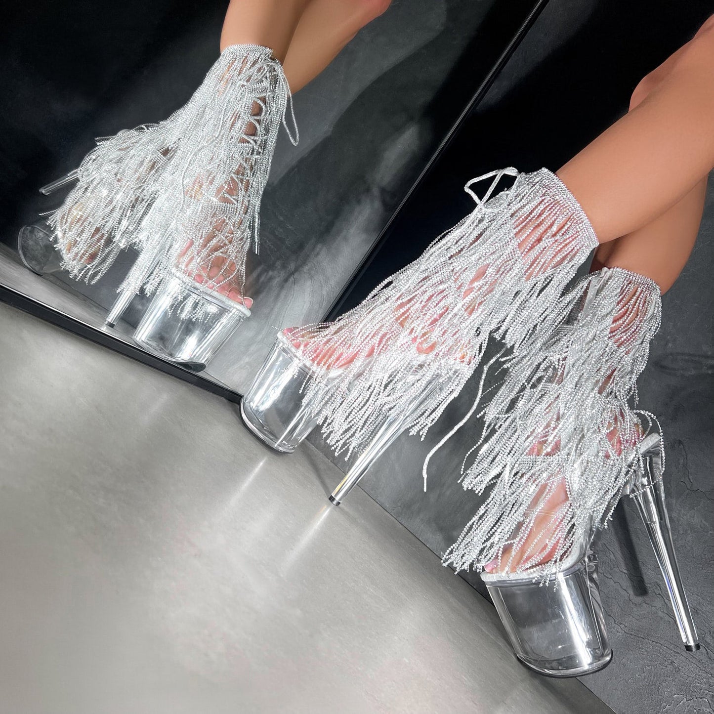 Chrome Cowgirls - OHOT Wide Fit Boot - Clear - 8 INCH - Wide Fit