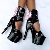 CUPID'S CHOKEHOLD BLACK - RIBBON CORSET BOOT - 7INCH - LIMITED ED.