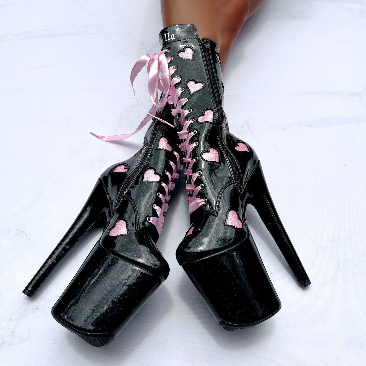 CUPID'S CHOKEHOLD - BLACK RIBBON BOOT - 8INCH - LIMITED ED.