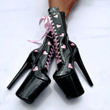 CUPID'S CHOKEHOLD - BLACK RIBBON WIDE FIT BOOT - 8 INCH - LIMITED ED.