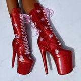 CUPID'S CHOKEHOLD RED - RIBBON WIDE FIT BOOT - 8 INCH - LIMITED ED.
