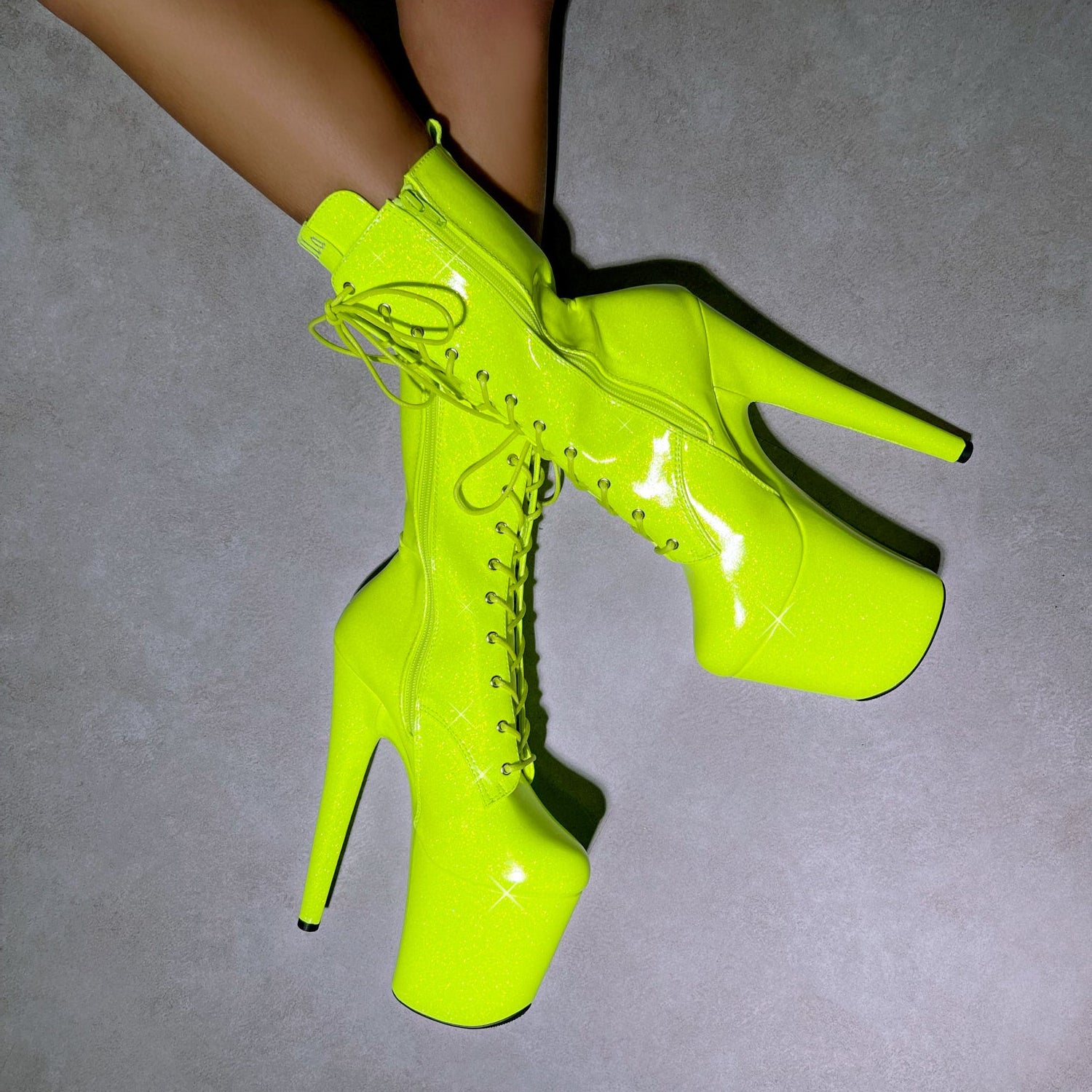 The Glitterati Boot - Citrus Yellow Burst - 8 INCH