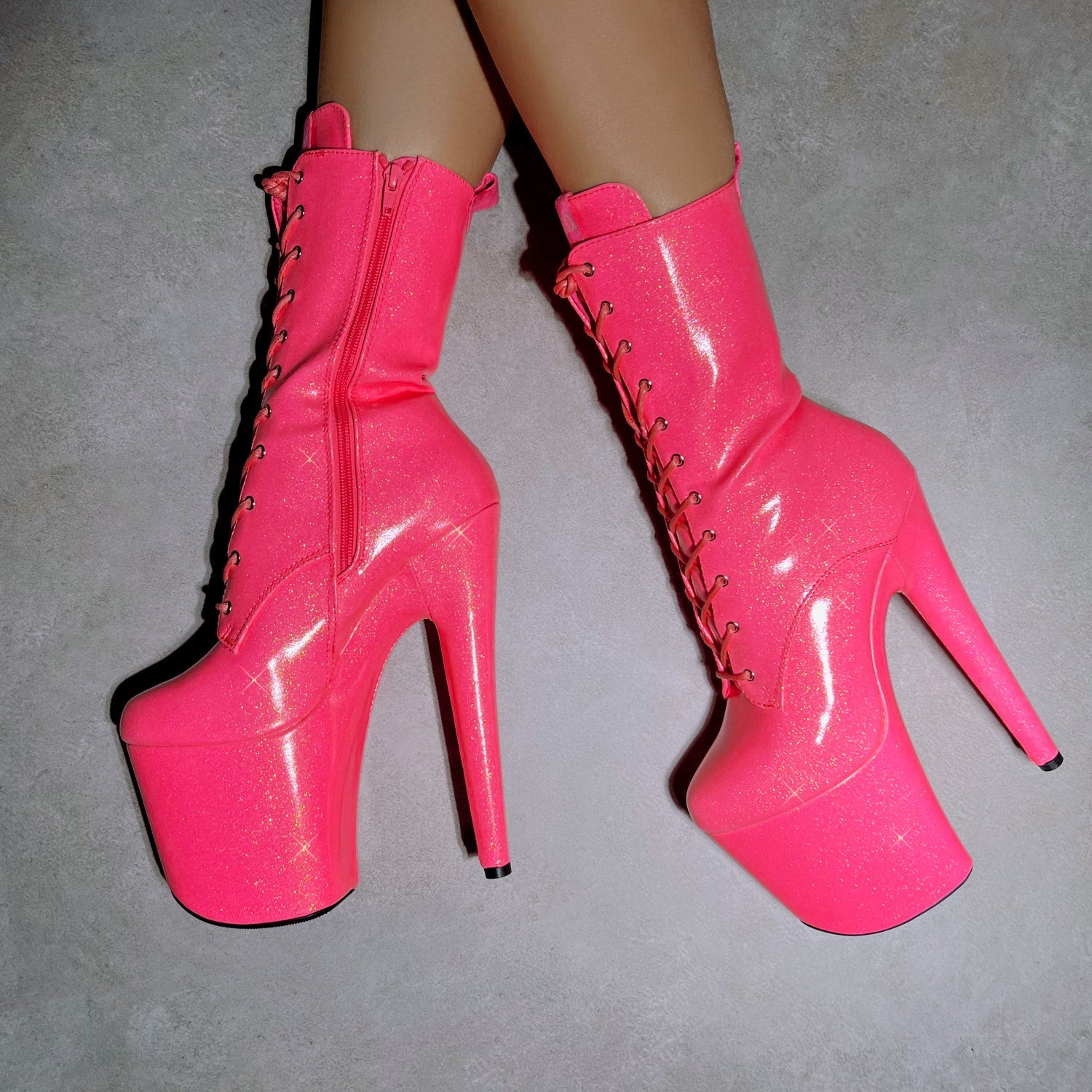 The Glitterati Boot - Juicy Pink Burst - 8 INCH - Wide Fit