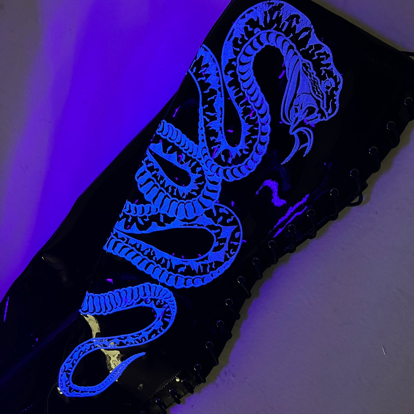 VIPER Boot Black with White Thigh High - 7INCH, stripper shoe, stripper heel, pole heel, not a pleaser, platform, dancer, pole dance, floor work