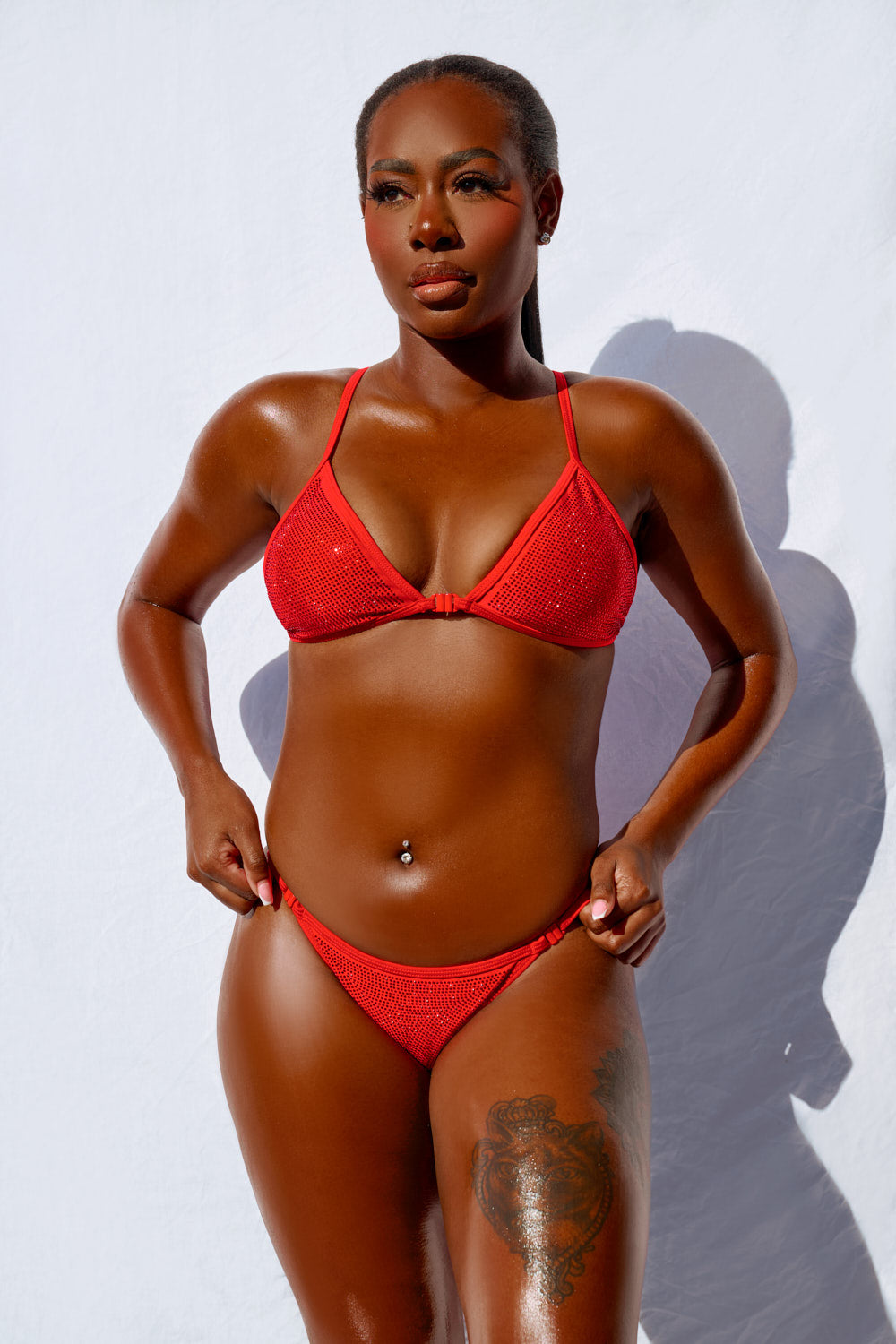 HOAH Bikini Clasp Release Miami Snaplock Bottoms - Sparkle Red