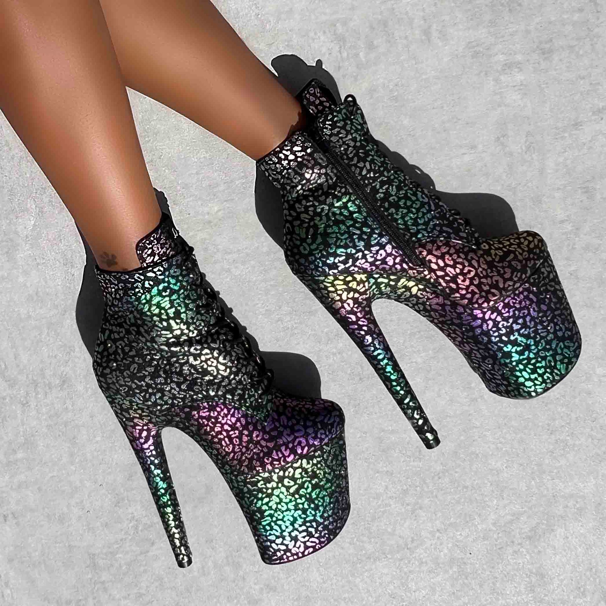 Moonlight Leopard Ankle Boot - 8INCH, stripper shoe, stripper heel, pole heel, not a pleaser, platform, dancer, pole dance, floor work