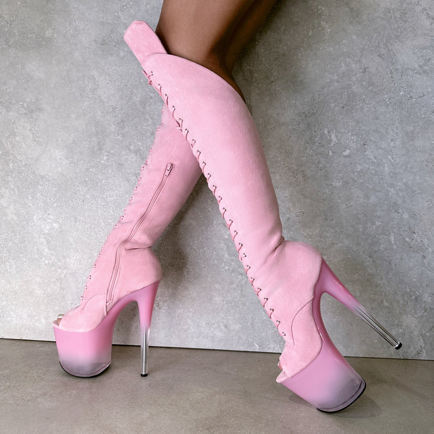 Pink Ombre Open Toe Over Knee Boot - 8INCH