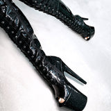 The Glitterati Thigh High Open Toe - Sin City - 8 INCH