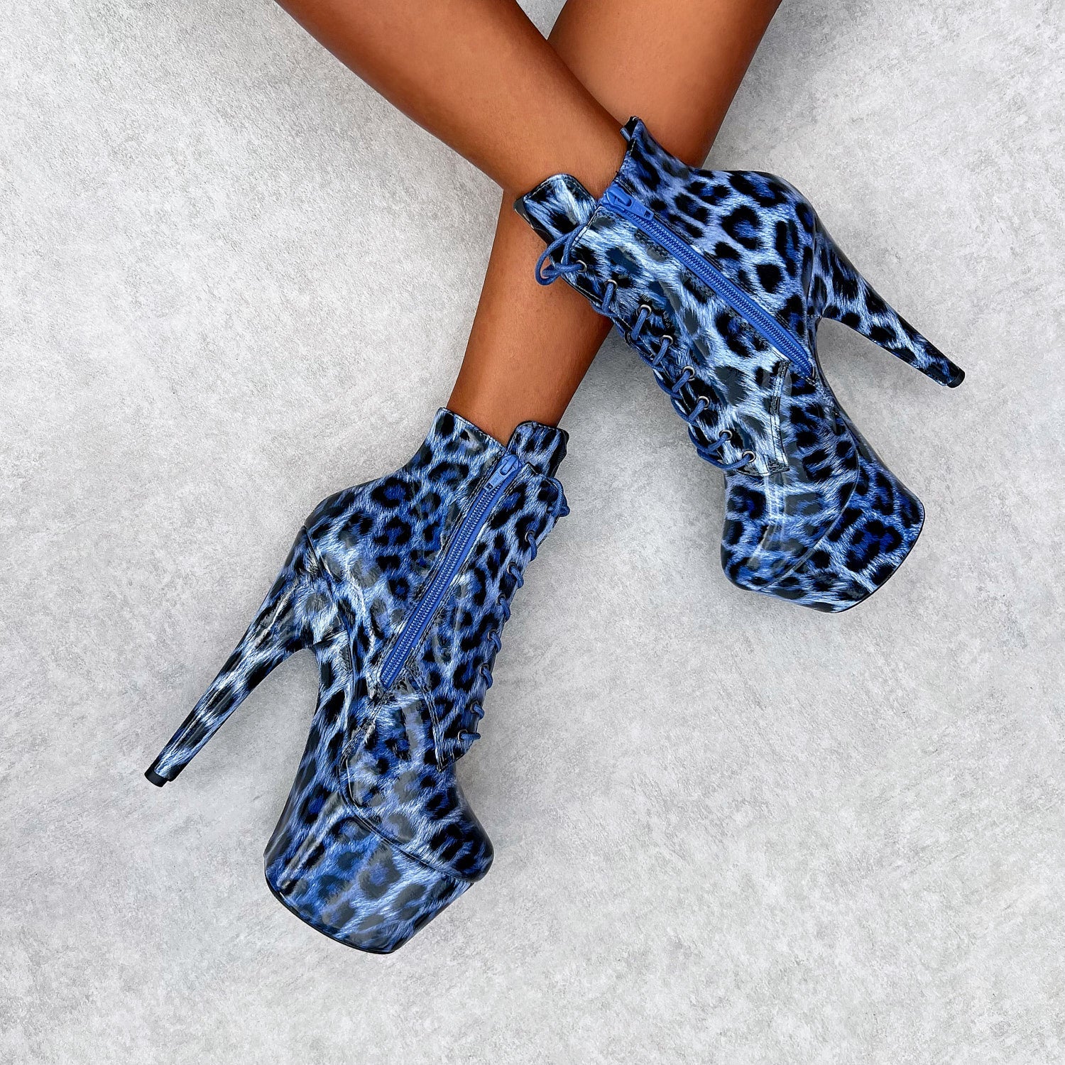Blue Leopard Ankle Boot - 7 INCH, stripper shoe, stripper heel, pole heel, not a pleaser, platform, dancer, pole dance, floor work