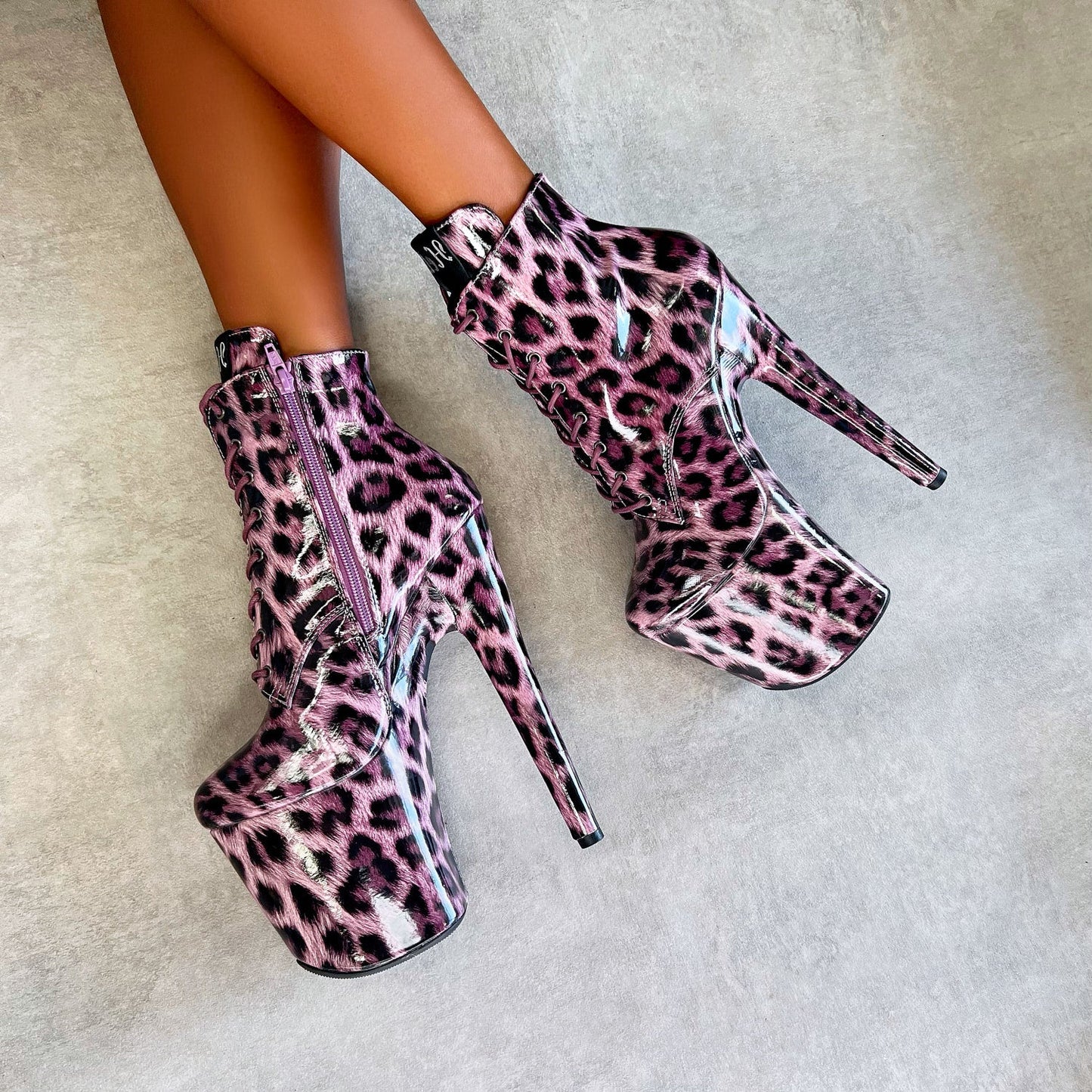 Purple Leopard Ankle Boot - 7 INCH, stripper shoe, stripper heel, pole heel, not a pleaser, platform, dancer, pole dance, floor work