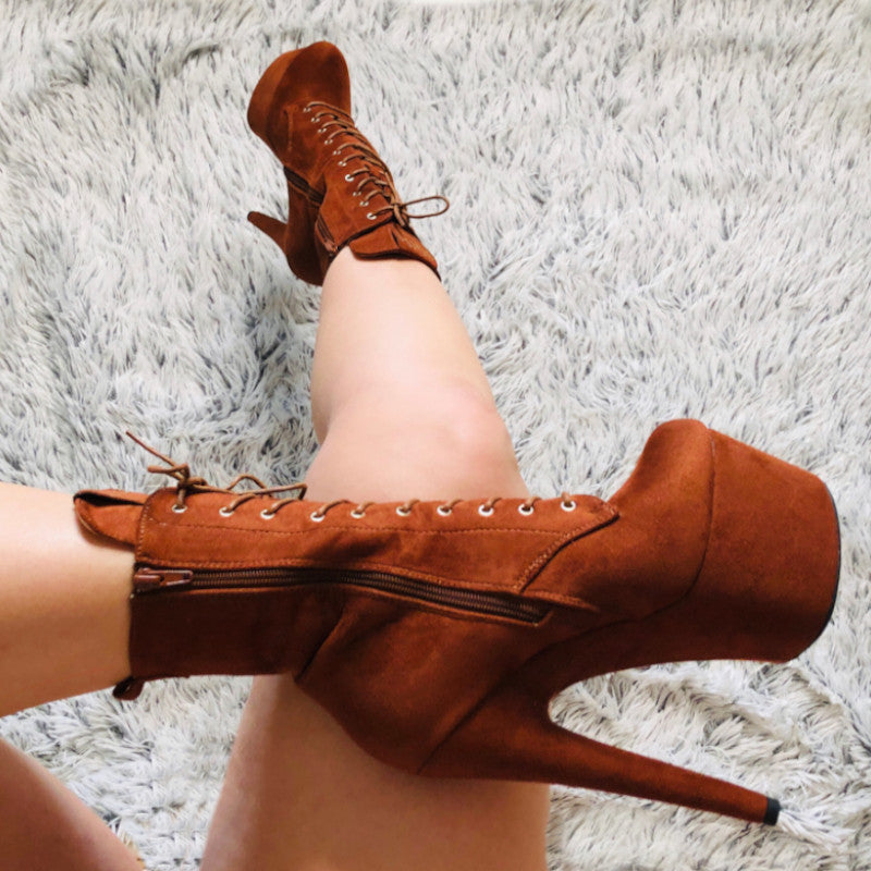 BabyDoll Chestnut - 7 INCH, stripper shoe, stripper heel, pole heel, not a pleaser, platform, dancer, pole dance, floor work