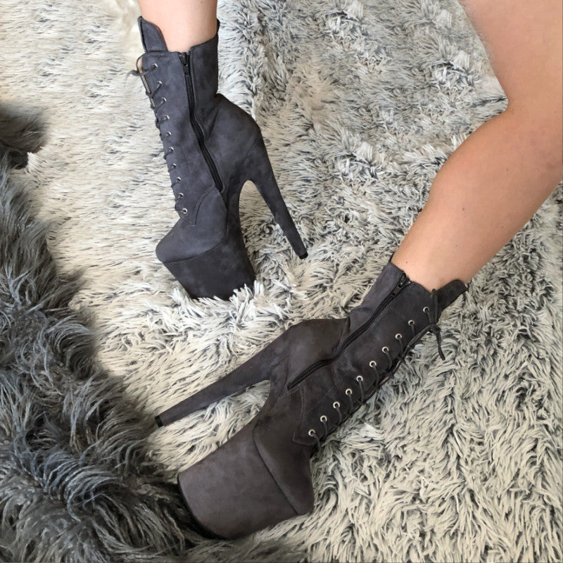 BabyDoll Dark Grey - 8 INCH, stripper shoe, stripper heel, pole heel, not a pleaser, platform, dancer, pole dance, floor work