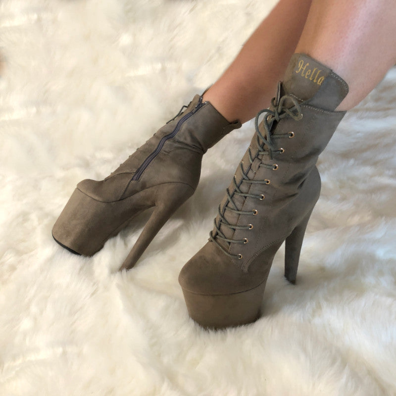 Babydoll Khaki - 8 INCH, stripper shoe, stripper heel, pole heel, not a pleaser, platform, dancer, pole dance, floor work
