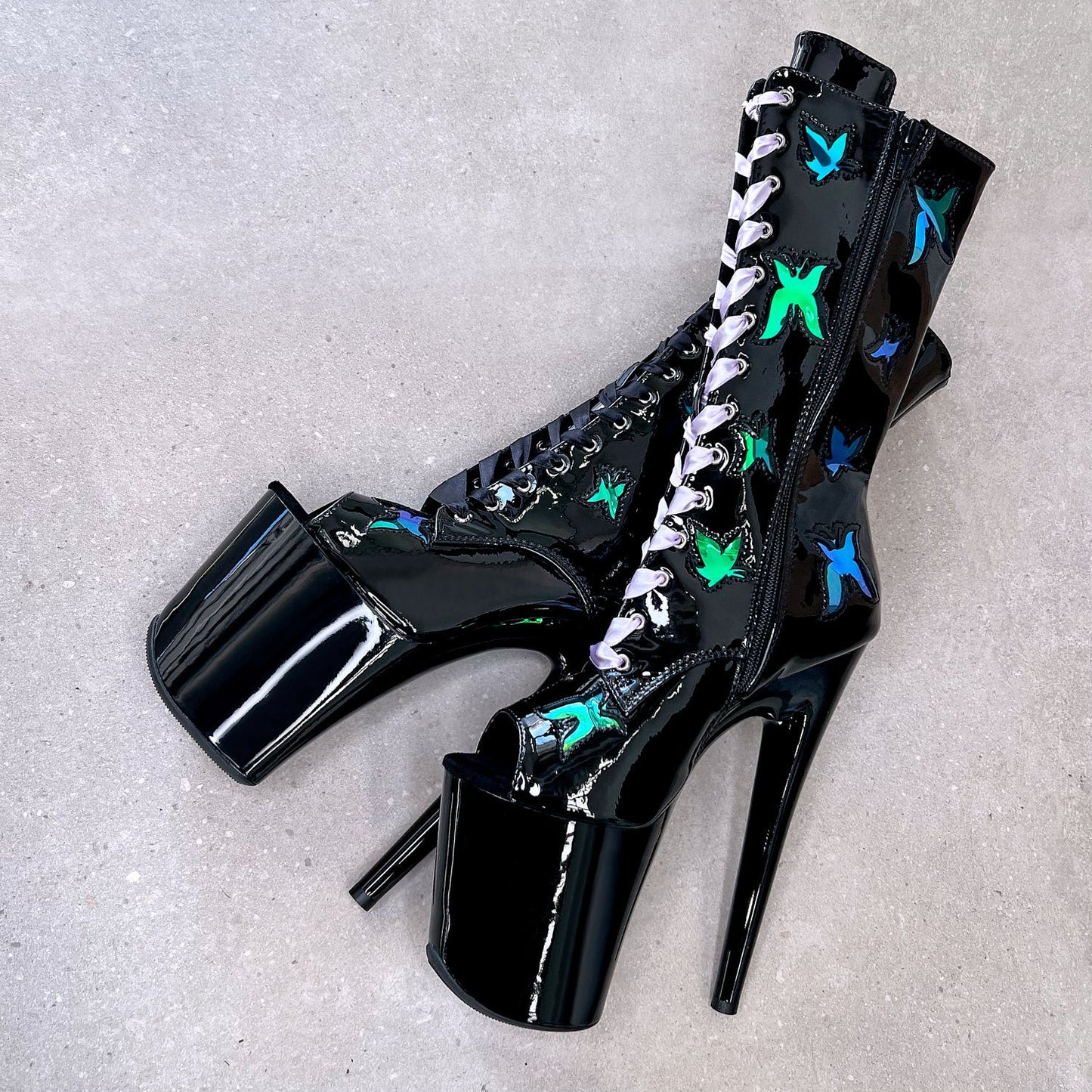 Butterfly Boot Black Open Toe - 8INCH, stripper shoe, stripper heel, pole heel, not a pleaser, platform, dancer, pole dance, floor work