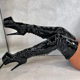 Thicc Thigh High - Black Beatle - 9 INCH, stripper shoe, stripper heel, pole heel, not a pleaser, platform, dancer, pole dance, floor work
